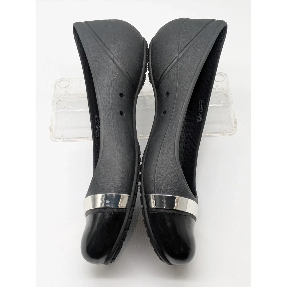 Crocs Women's Flats Black Silver Cap Toe Comfort Slip On Shoes Size 8 W